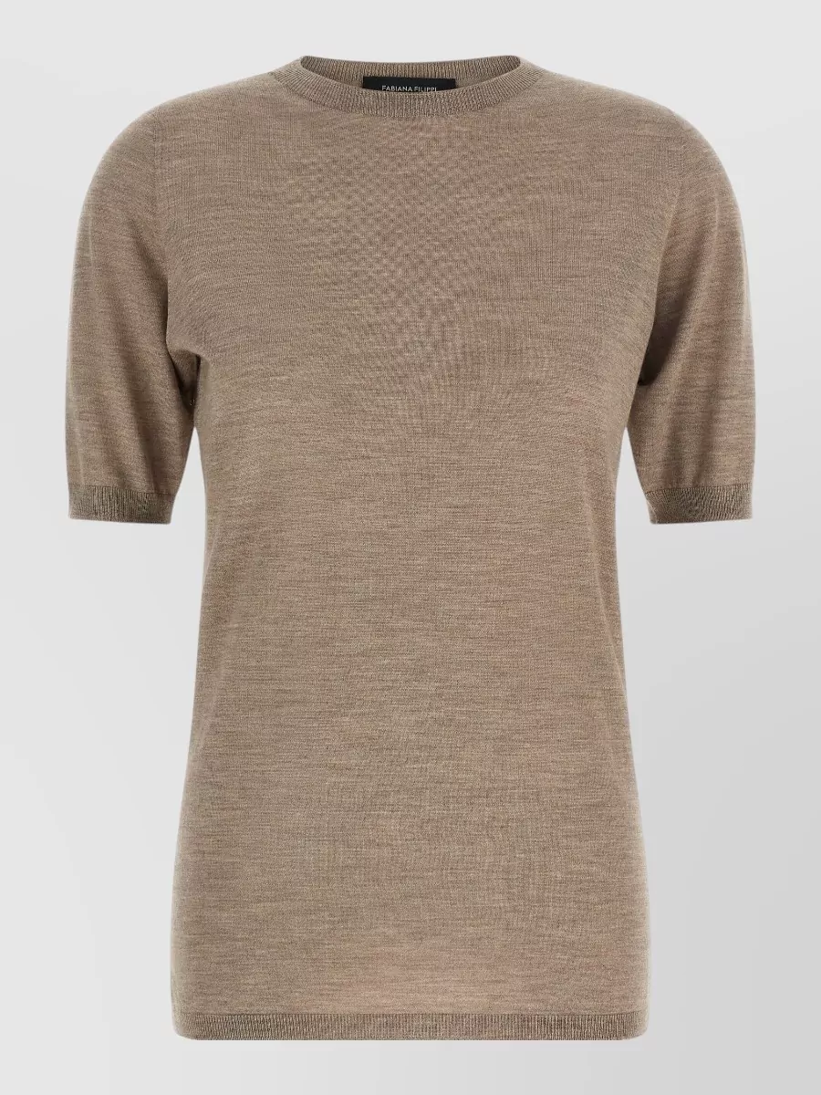 Fabiana Filippi Cashmere Silk Ribbed Crewneck Short-Sleeve Sweater