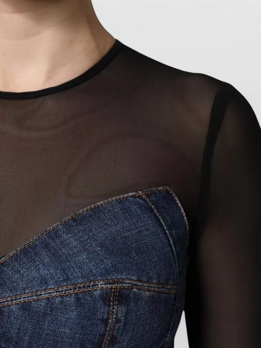 Dolce&Gabbana Denim Sweetheart-Neck Long-Sleeve Mini Dress