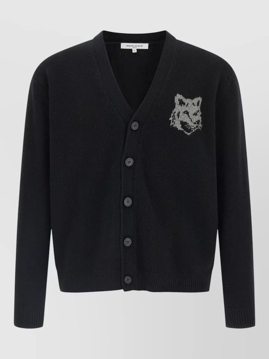 Maison Kitsuné merino wool v-neck buttoned cardigan