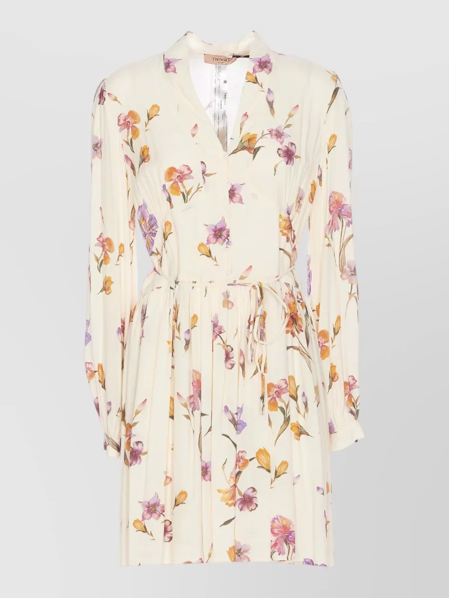 Twin-Set floral-print v-neck long-sleeve midi dress