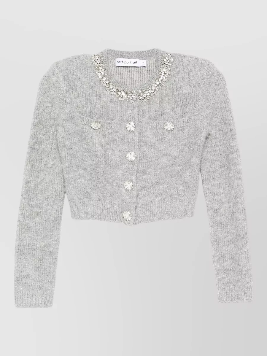 Self-Portrait Crystal-Embellished Cropped Knit Cardigan