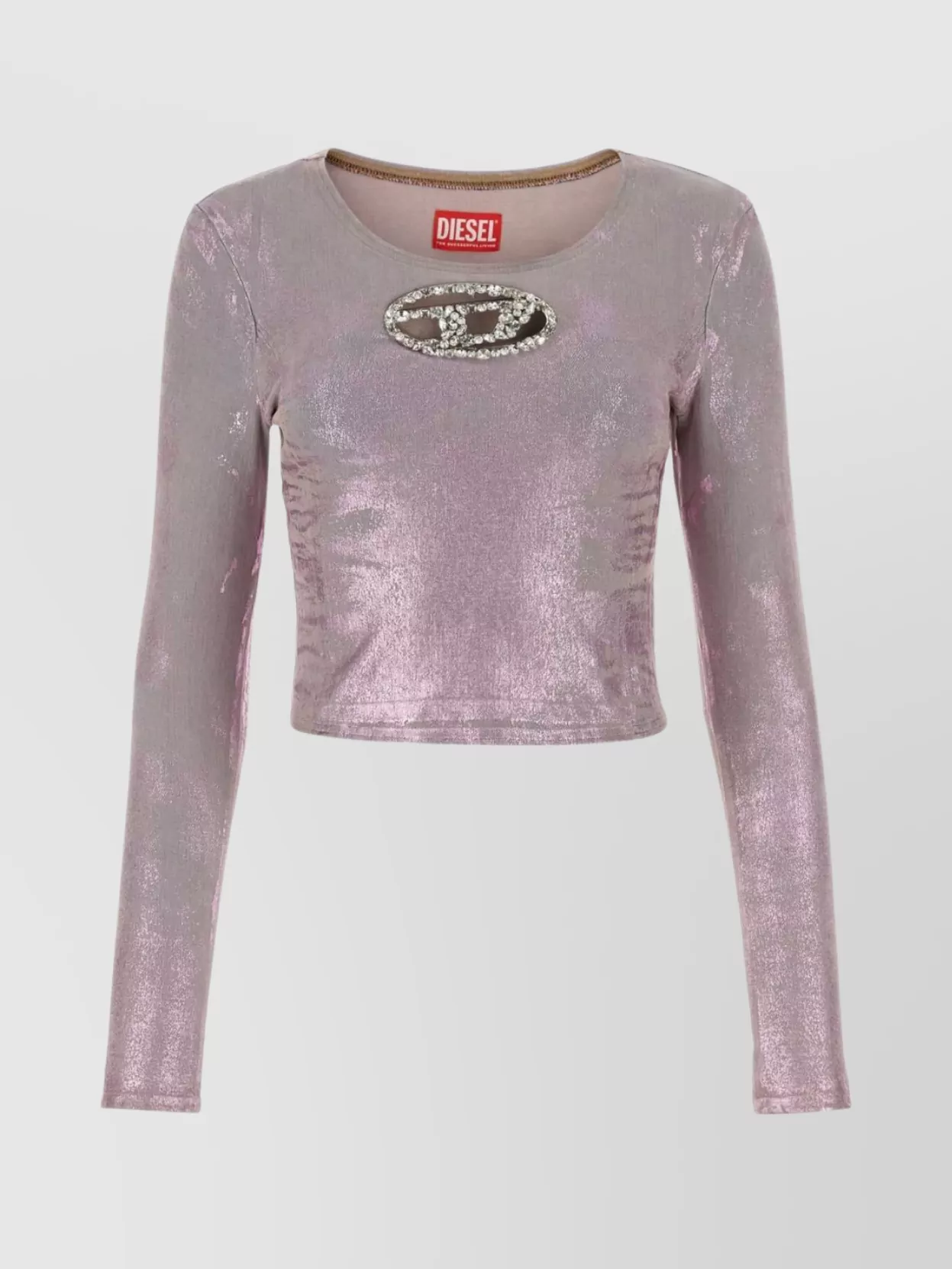Diesel Stretch Denim Cropped Top With Metallic Finish In Pink