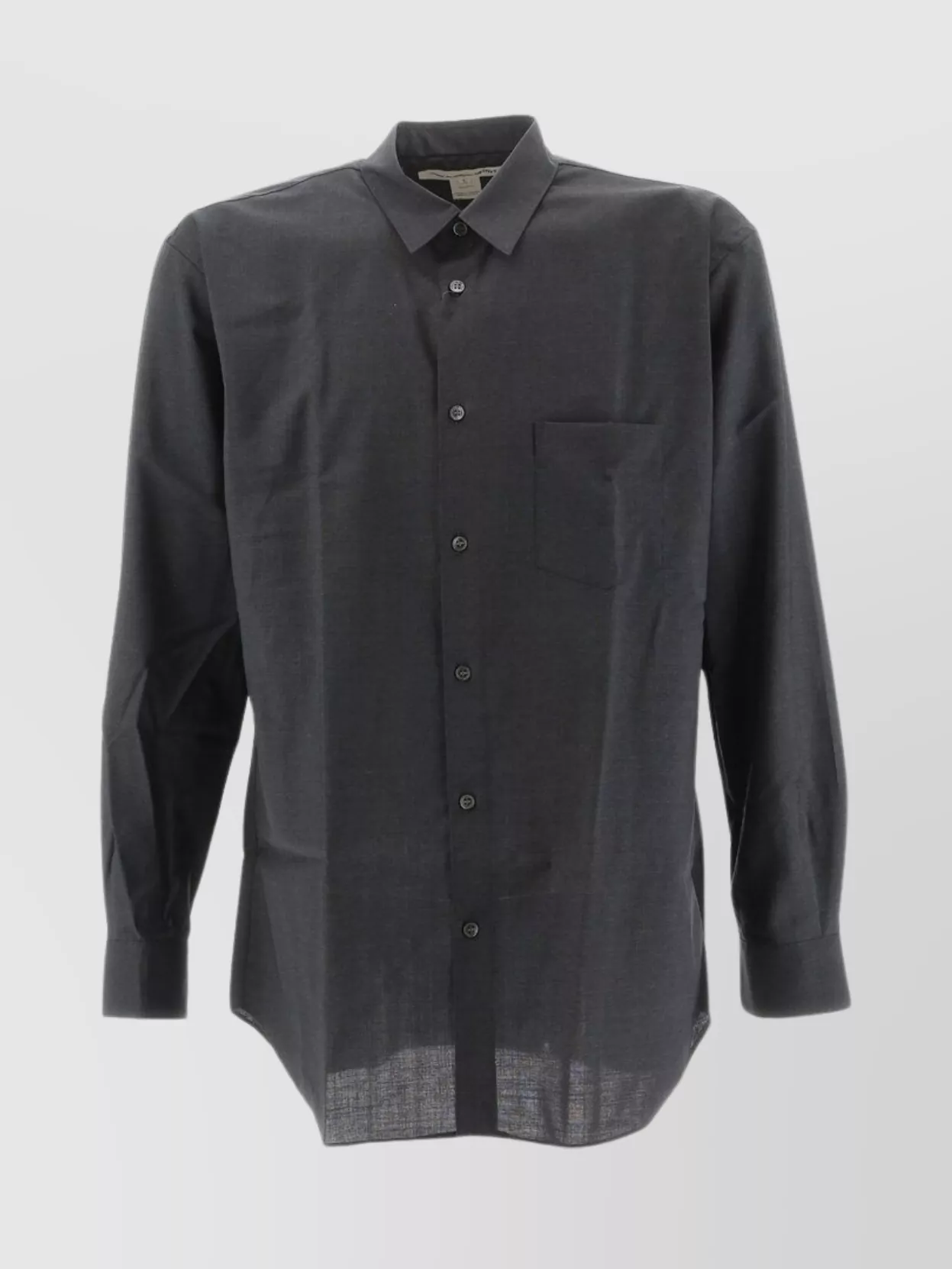Shop Comme Des Garçons Wool Shirt With Chest Pocket And Curved Hem
