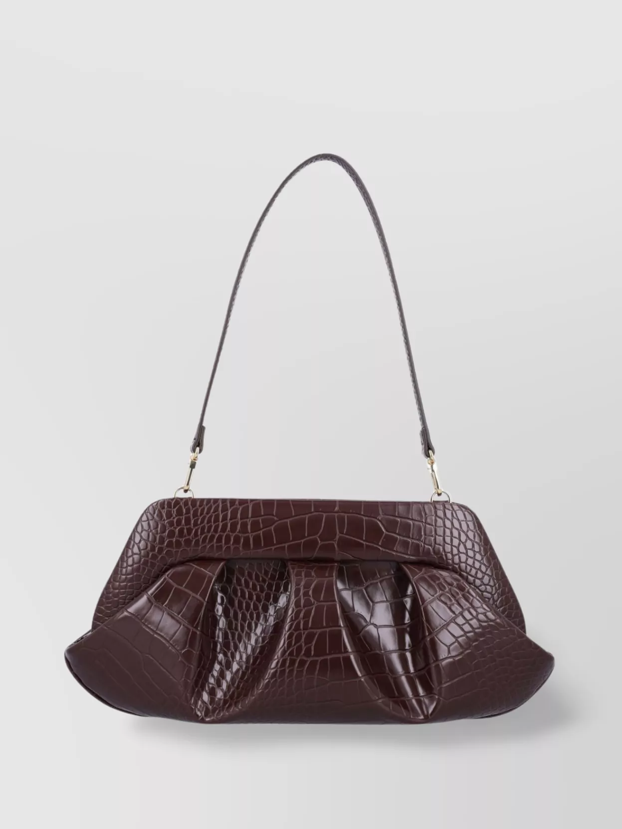 Themoirè Crocco Emb Structured Top Handle Shoulder Bag