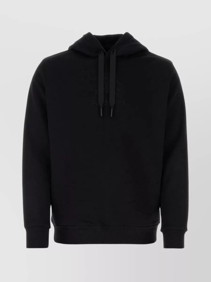 Shop Burberry Cotton Hooded Sweatshirt With Drawstring And Pockets In Black