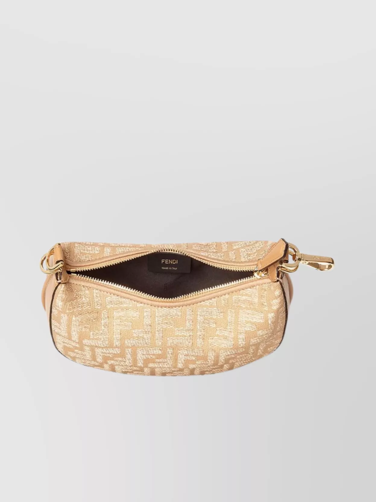 Fendi Jacquard Fabric Mini Hobo Bag With Raffia Ff