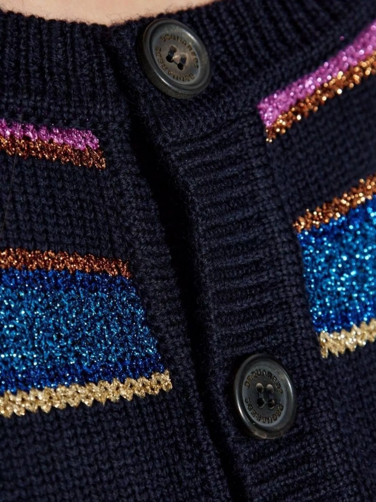 Dsquared2 Cropped Long Sleeve Striped Glitter Sweater