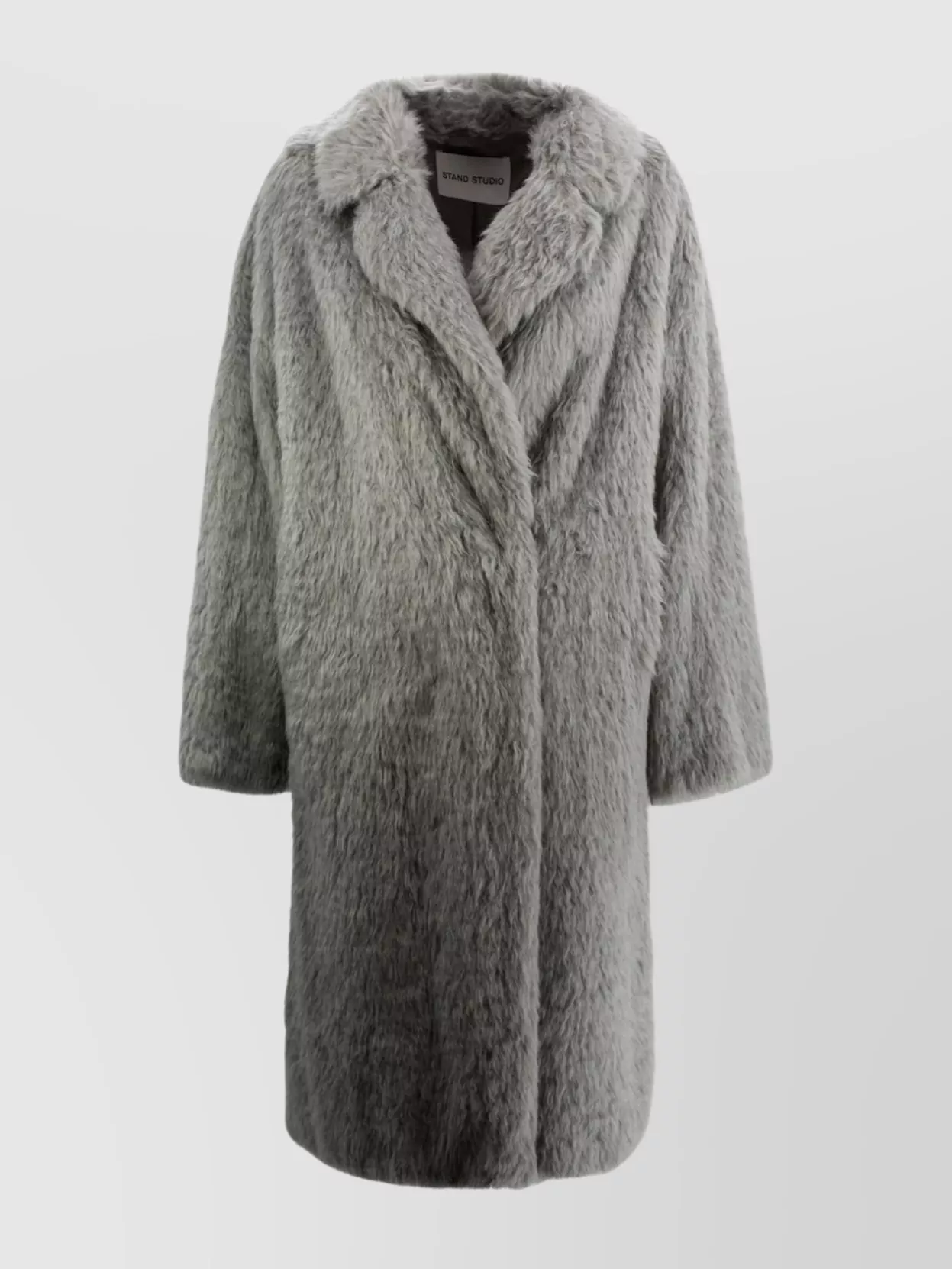 Shop Stand Studio Drop Shoulder Mid-length Faux-fur Coat In Grey
