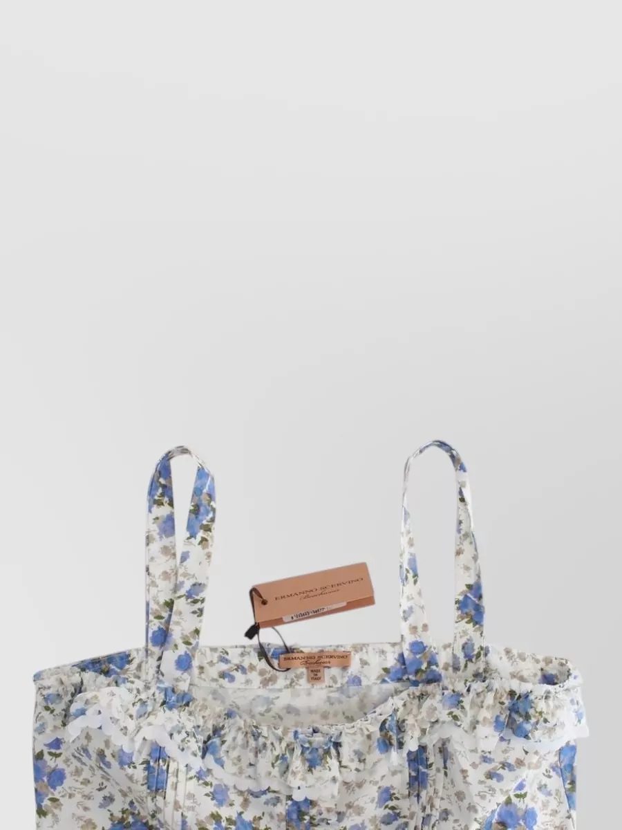 Ermanno Scervino Cotton Floral-Print Square-Neck Mini Dress