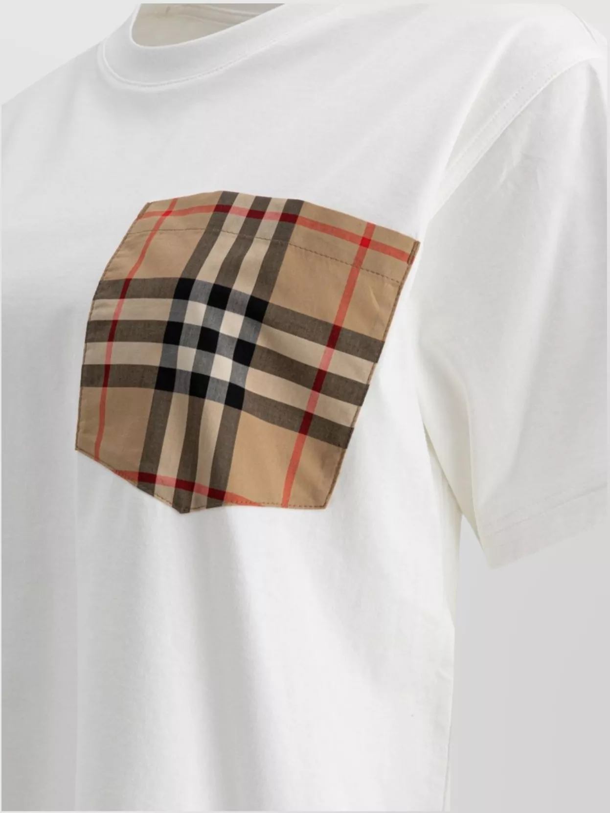 Burberry Women White Jersey Checked Twill-trimmed Cotton-jersey T-shirt Tee Shirt