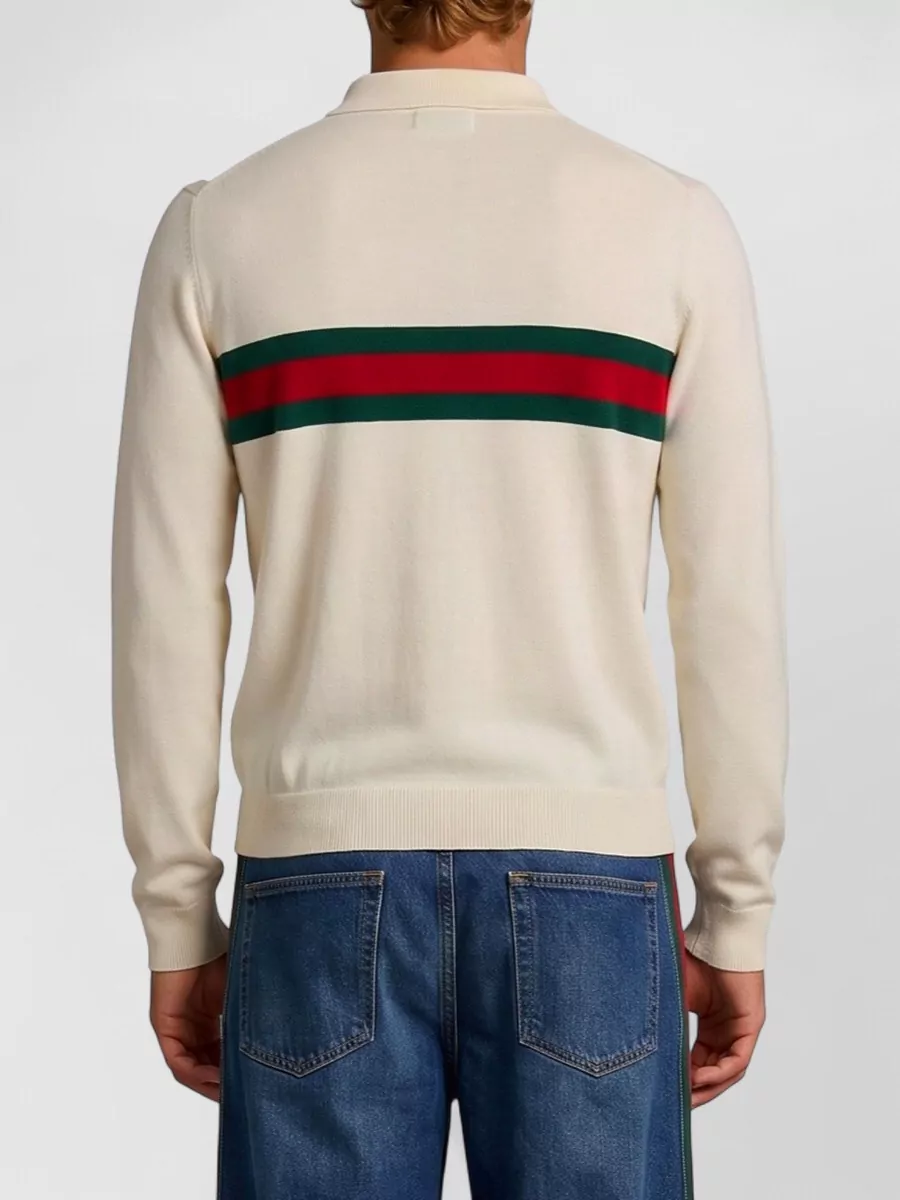 Gucci Cashmere Ribbed Long-Sleeve Regular-Fit Polo Shirt