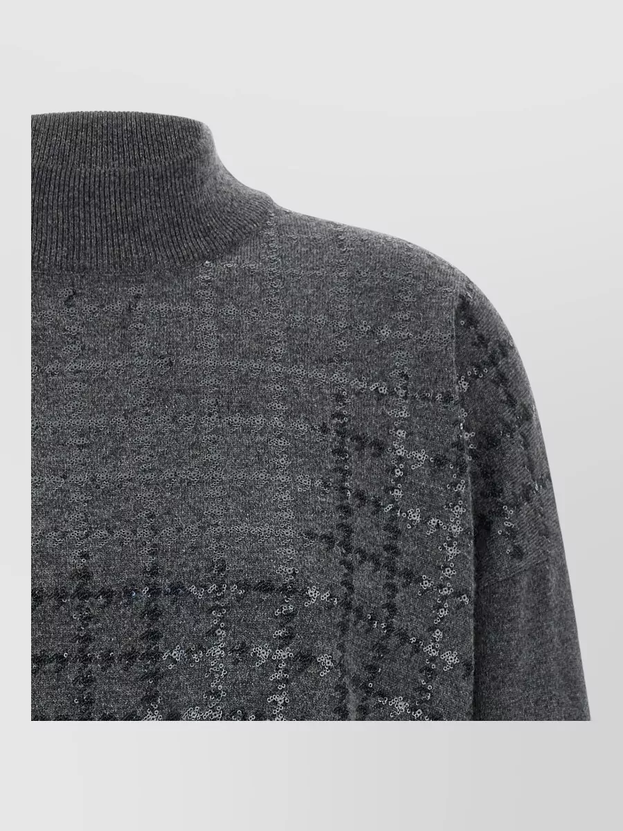 Brunello Cucinelli Cashmere Ribbed Turtleneck Sequin Loose-Fit Sweatshirt