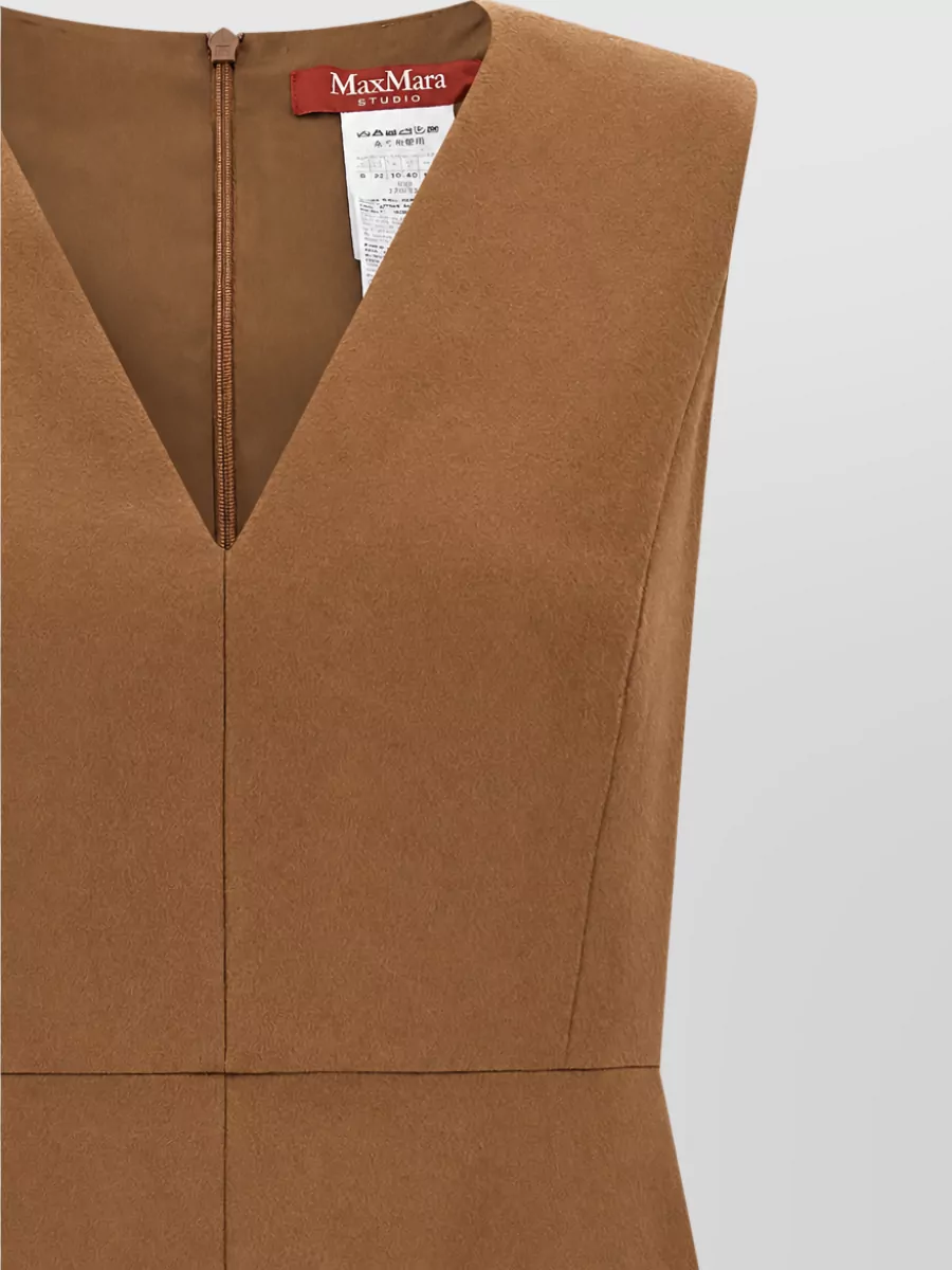 S Max Mara Wool Curva Sleeveless V-Neck Midi Dress