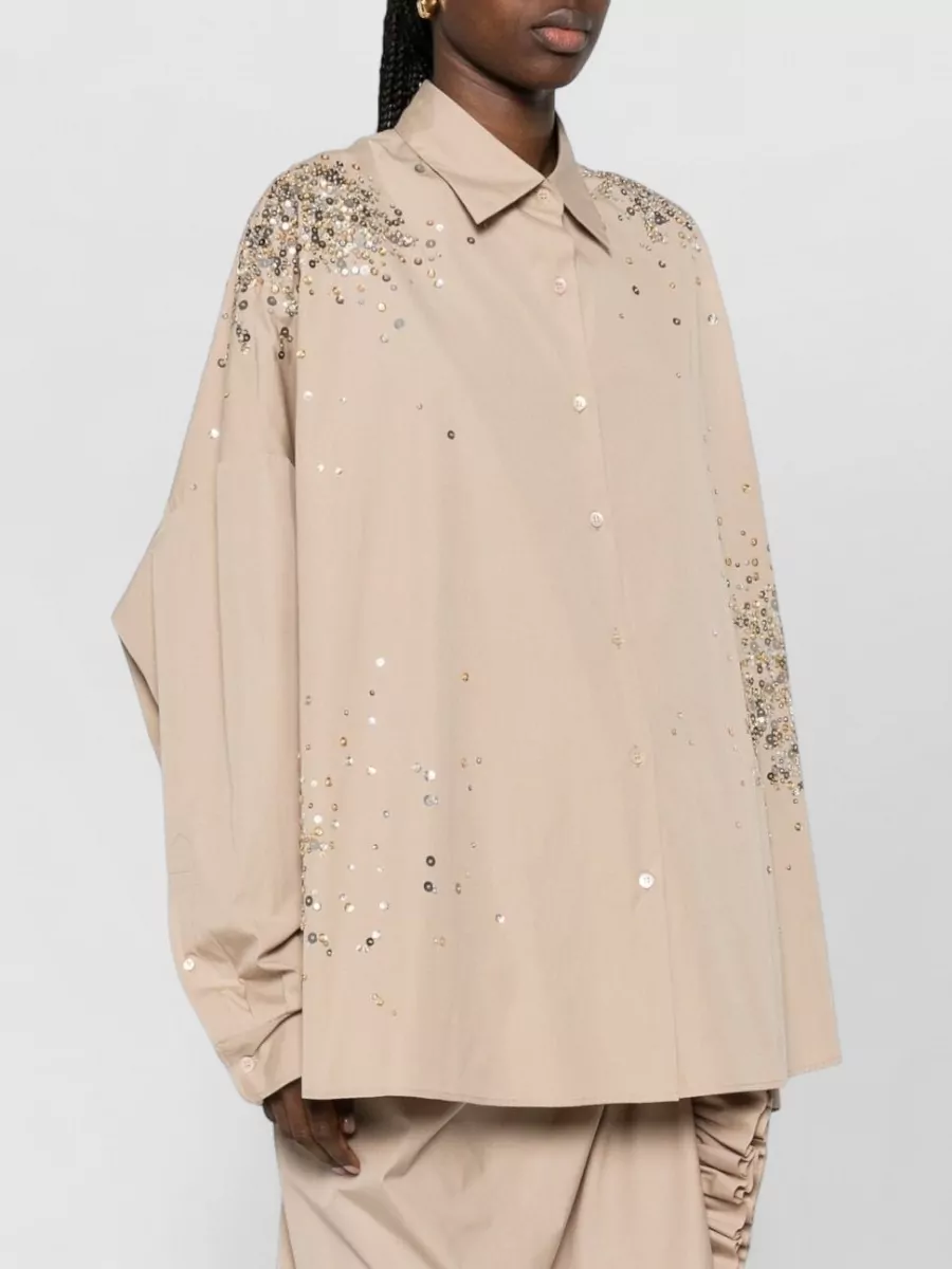 Dries Van Noten Long Sleeve Top Dropped Shoulders Nylon Silk Sequins