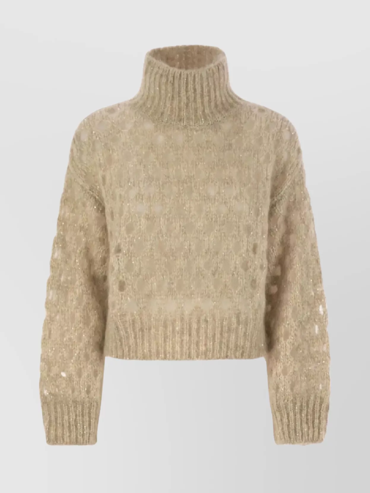 Brunello Cucinelli Women Dazzling Net Turtleneck Sweater Made Of Mohair And Wool Wispy In Brown