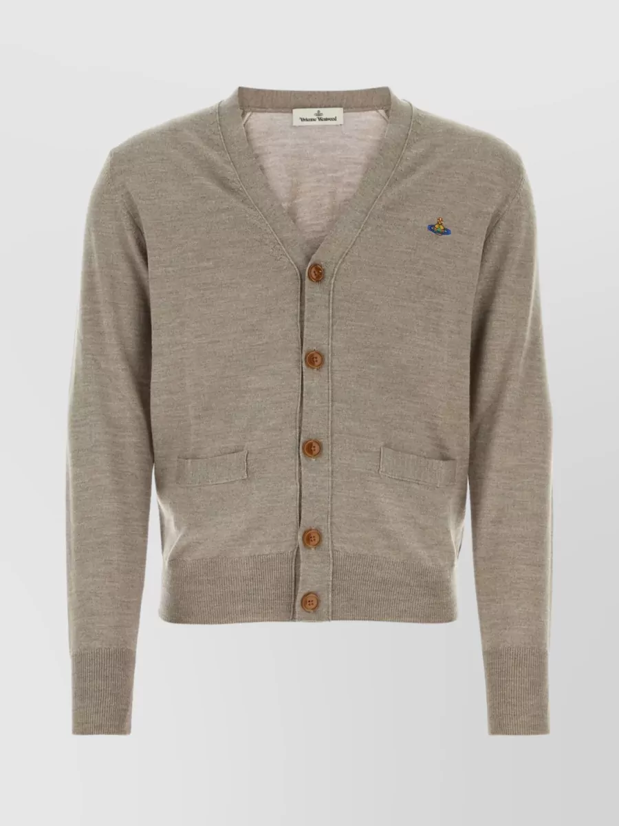 Vivienne Westwood V Neckline Wool Cardigan With Front Pockets And Ribbed Trims