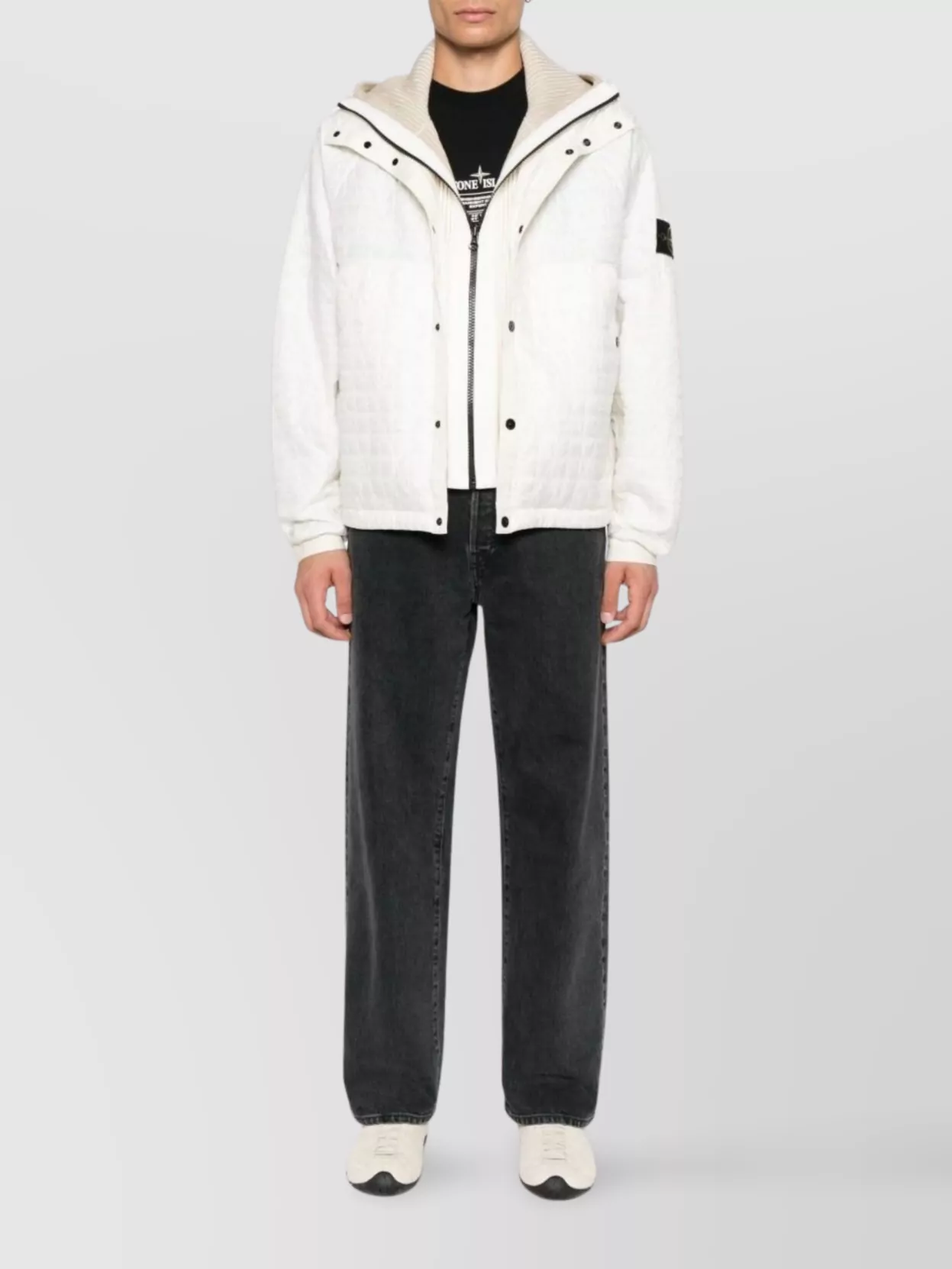 Stone Island Hooded Quilted Blouson Jacket In White