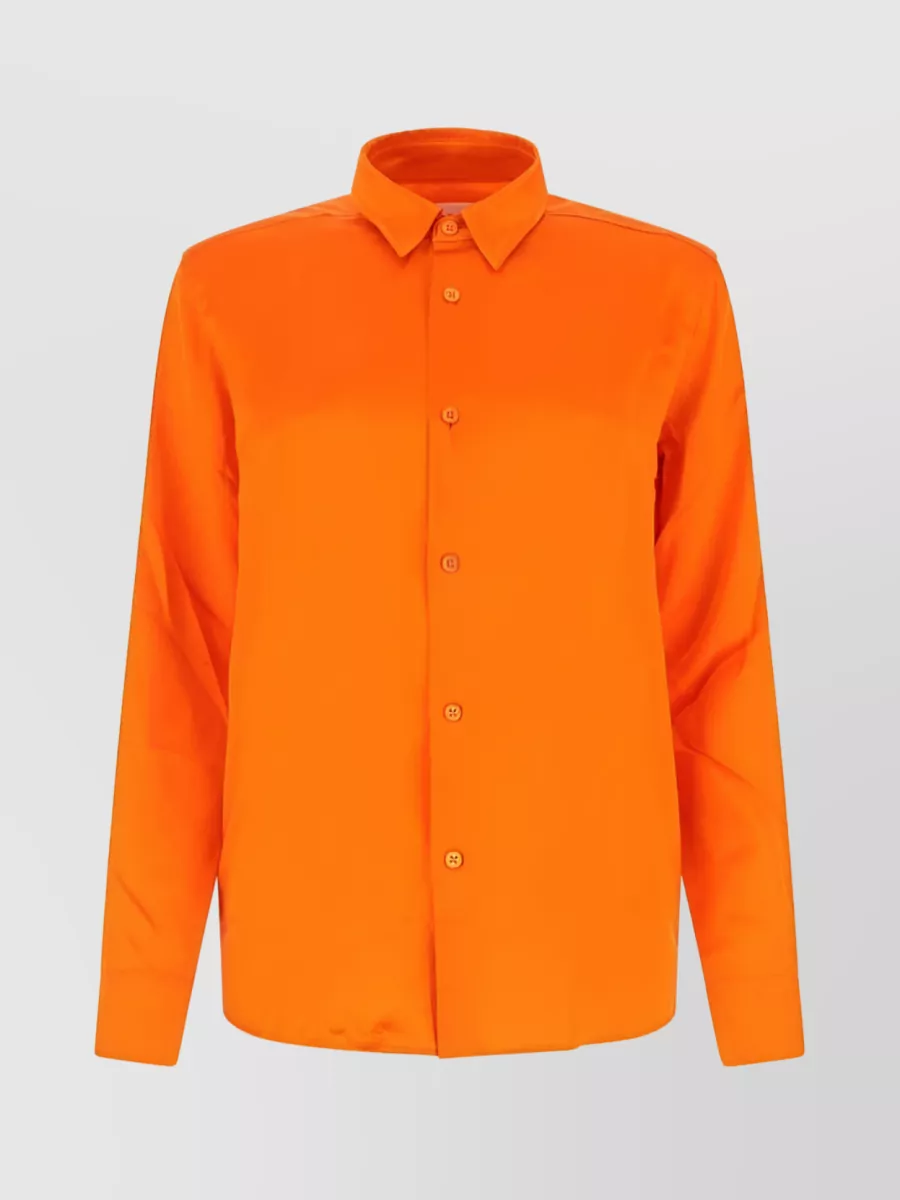Shop Ami Alexandre Mattiussi Ami Fit Silk Shirt With Long Sleeves In Orange