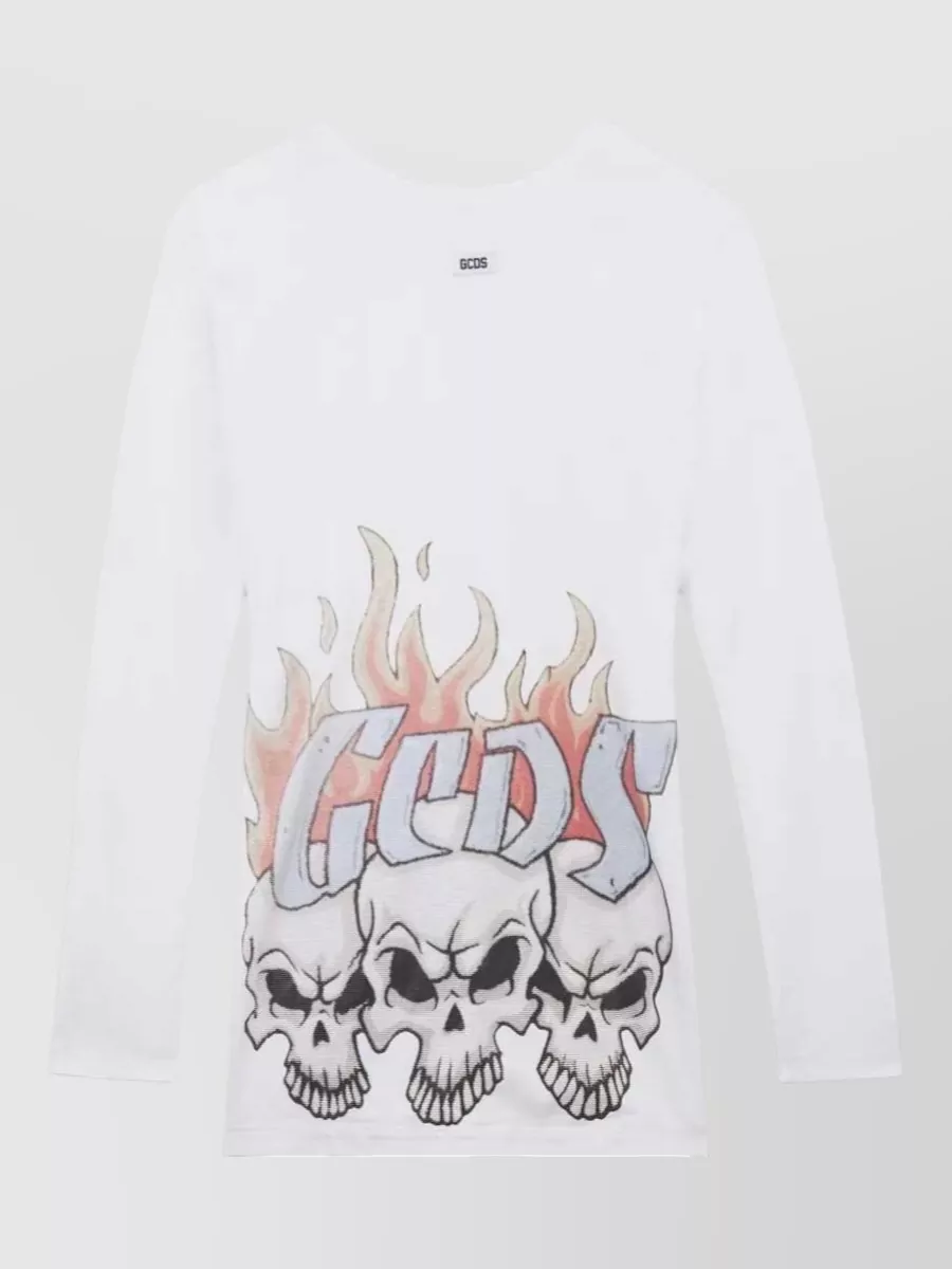 Gcds Cotton Graphic-Print Long-Sleeve Mini Dress