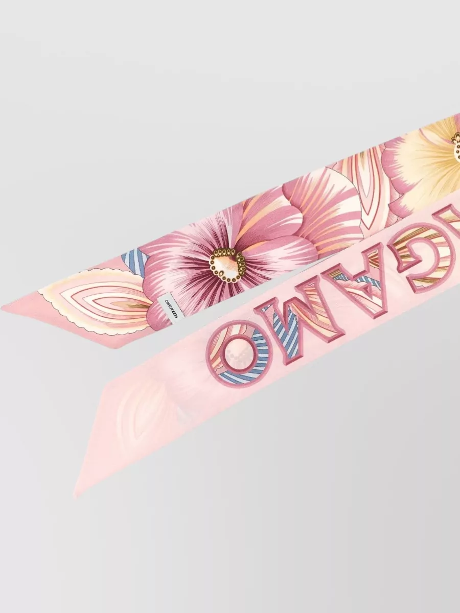 Ferragamo Floral Long Scarf Bandeau Pointed Ends