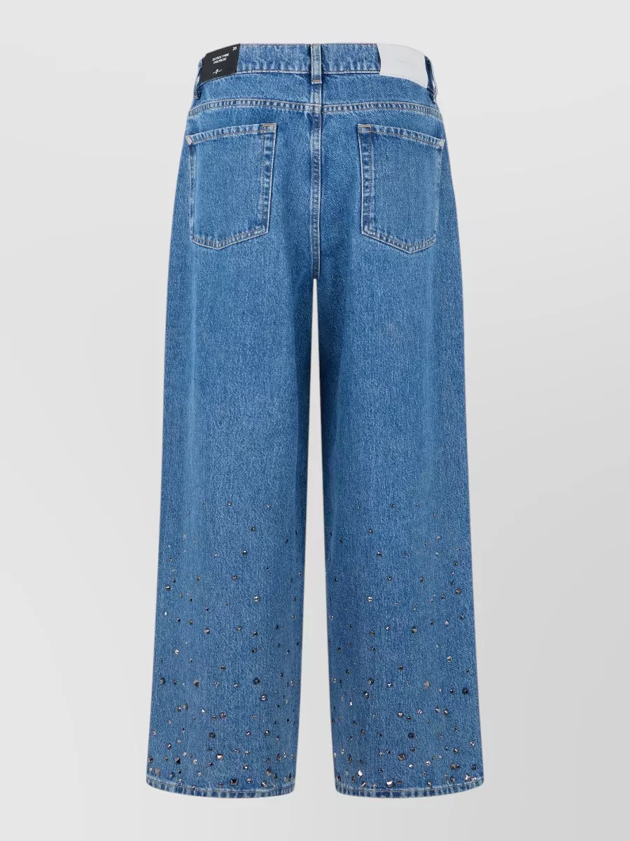 7 For All Mankind Crystal-Embellished Studded Wide-Leg Low-Rise Denim Jeans