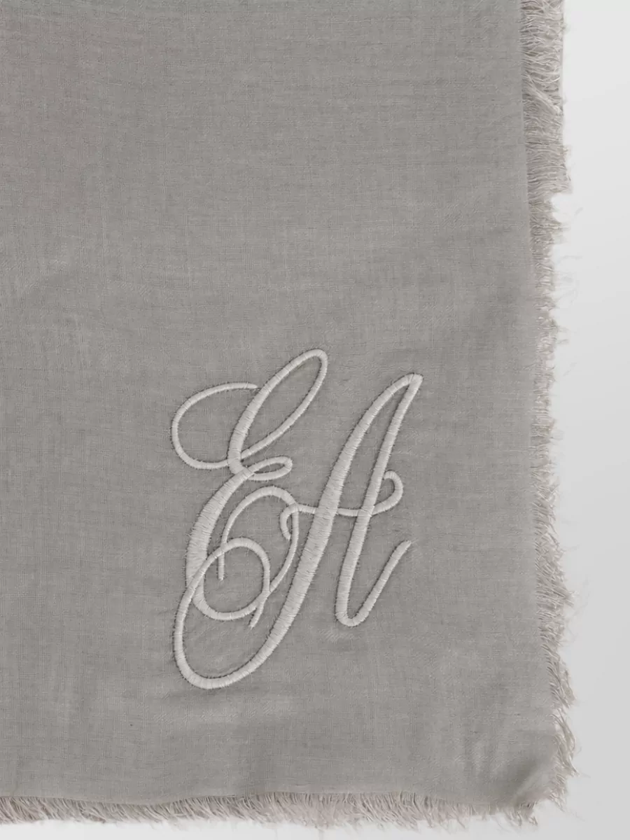 Emporio Armani Cashmere Blend Logo Embroidered Scarf