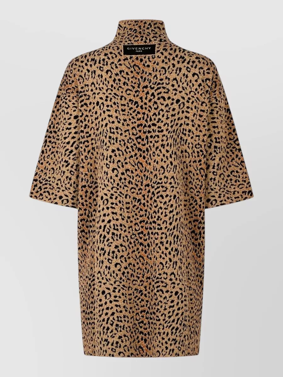 Givenchy silk jacquard leopard-knit short-sleeve mini dress