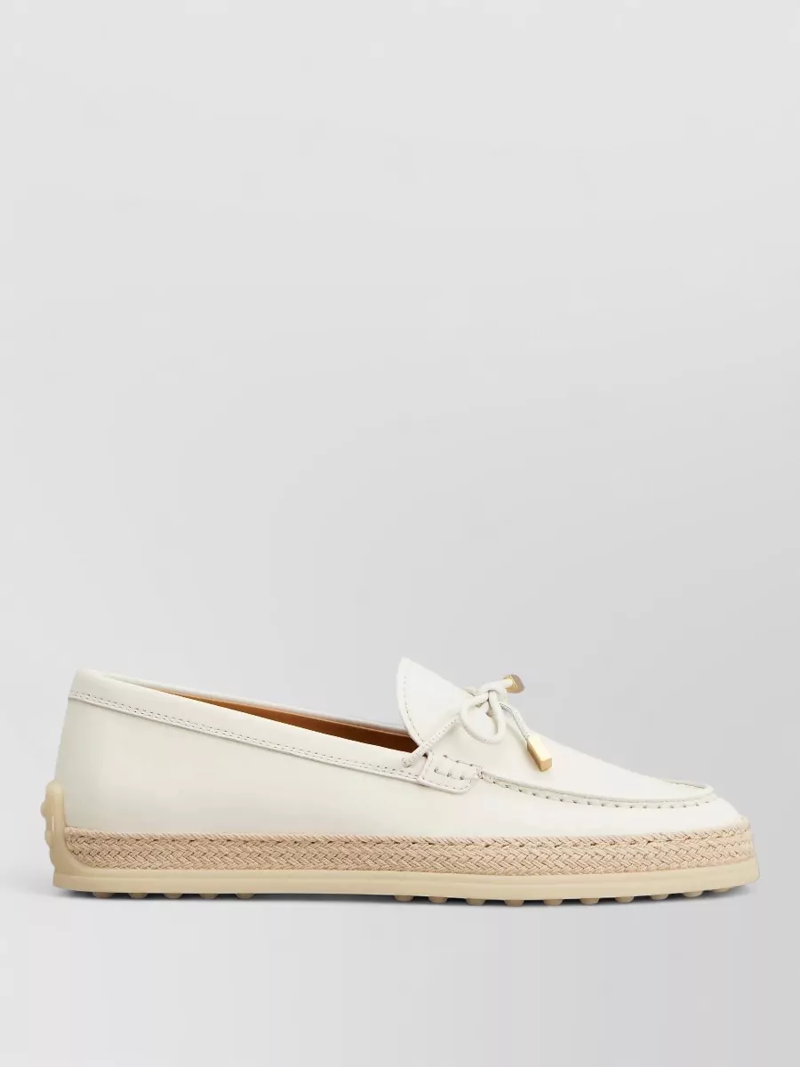 Tod's Raffia Trim Leather Loafers