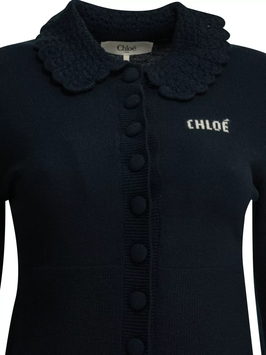 Chloé Wool Fitted Collared Cardigan