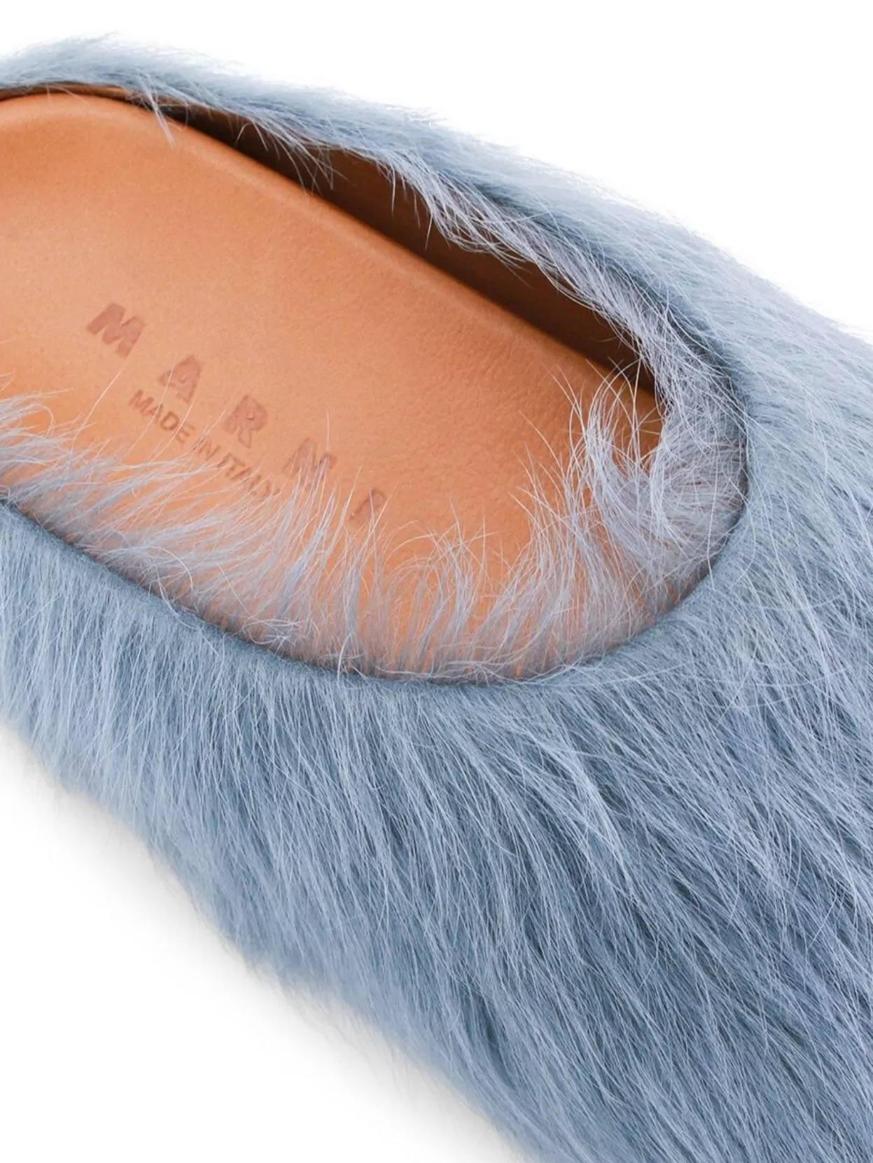 Marni Faux Fur Round Toe Slippers With Heel In Blue