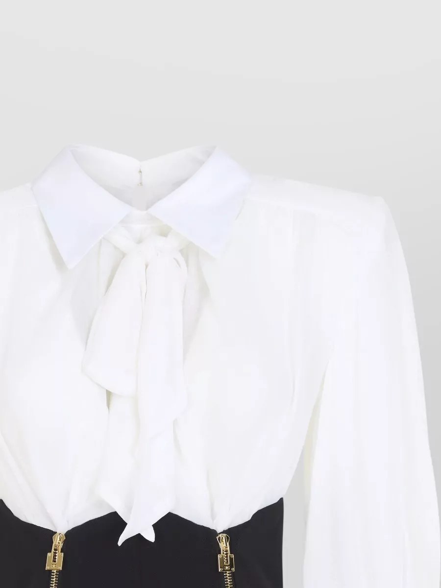 Elisabetta Franchi Draped Bow Neckline Long-Sleeve Playsuit