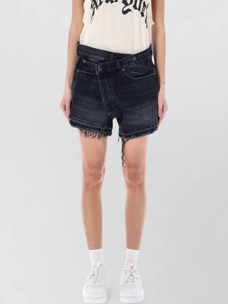 R13 Denim Asymmetric Distressed Short Shorts