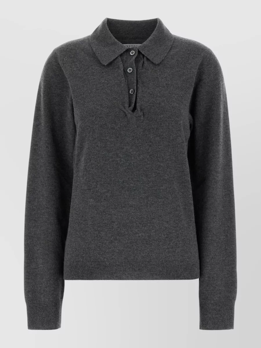Maison Margiela wool fine-knit draped-collar long-sleeve polo sweater