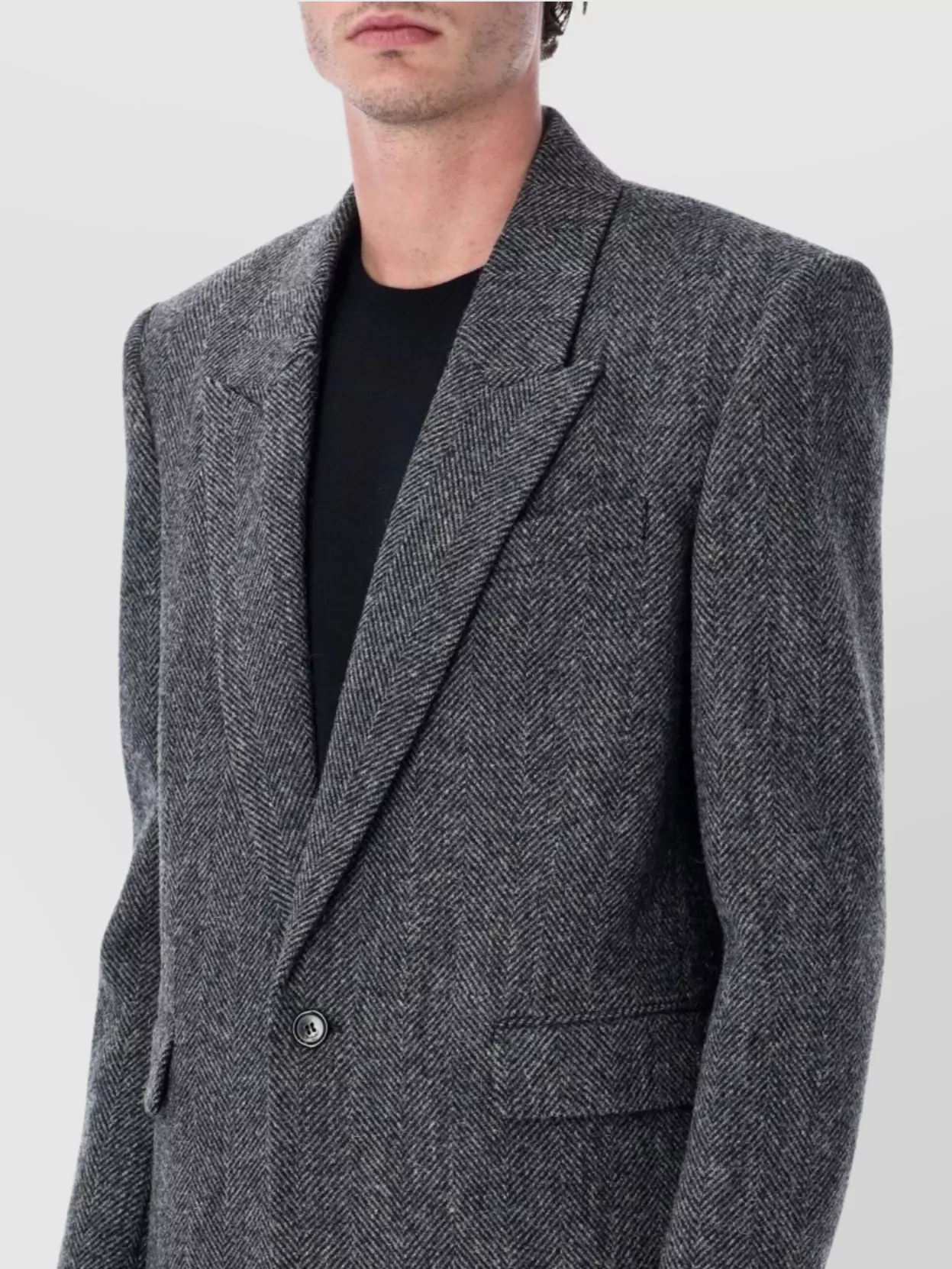 Saint Laurent Oversized Single-breasted Herringbone Wool Jacket In Blue