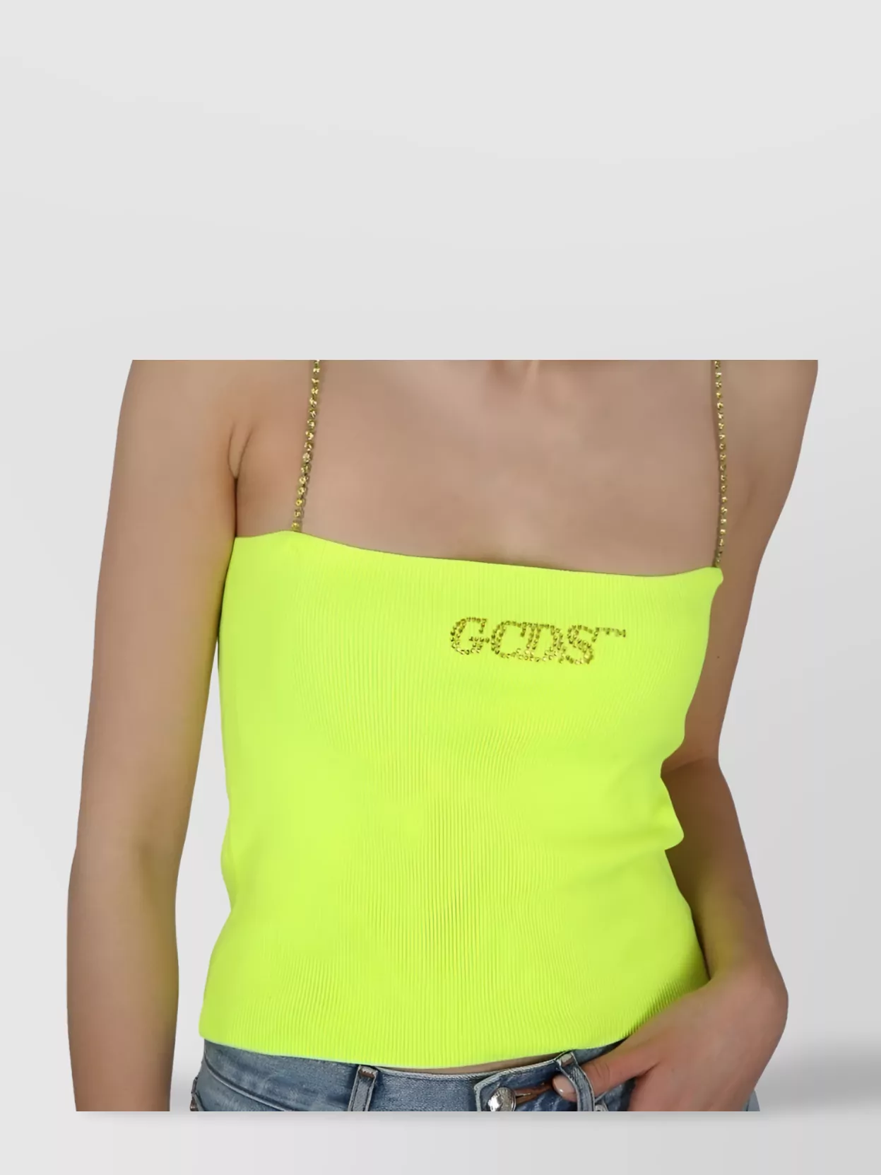 Gcds Crystals Cropped Ribbed Spaghetti Straps