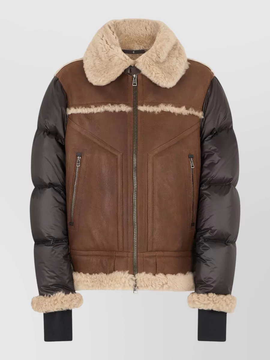Moncler Grenoble leather shearling-trimmed quilted down jacket