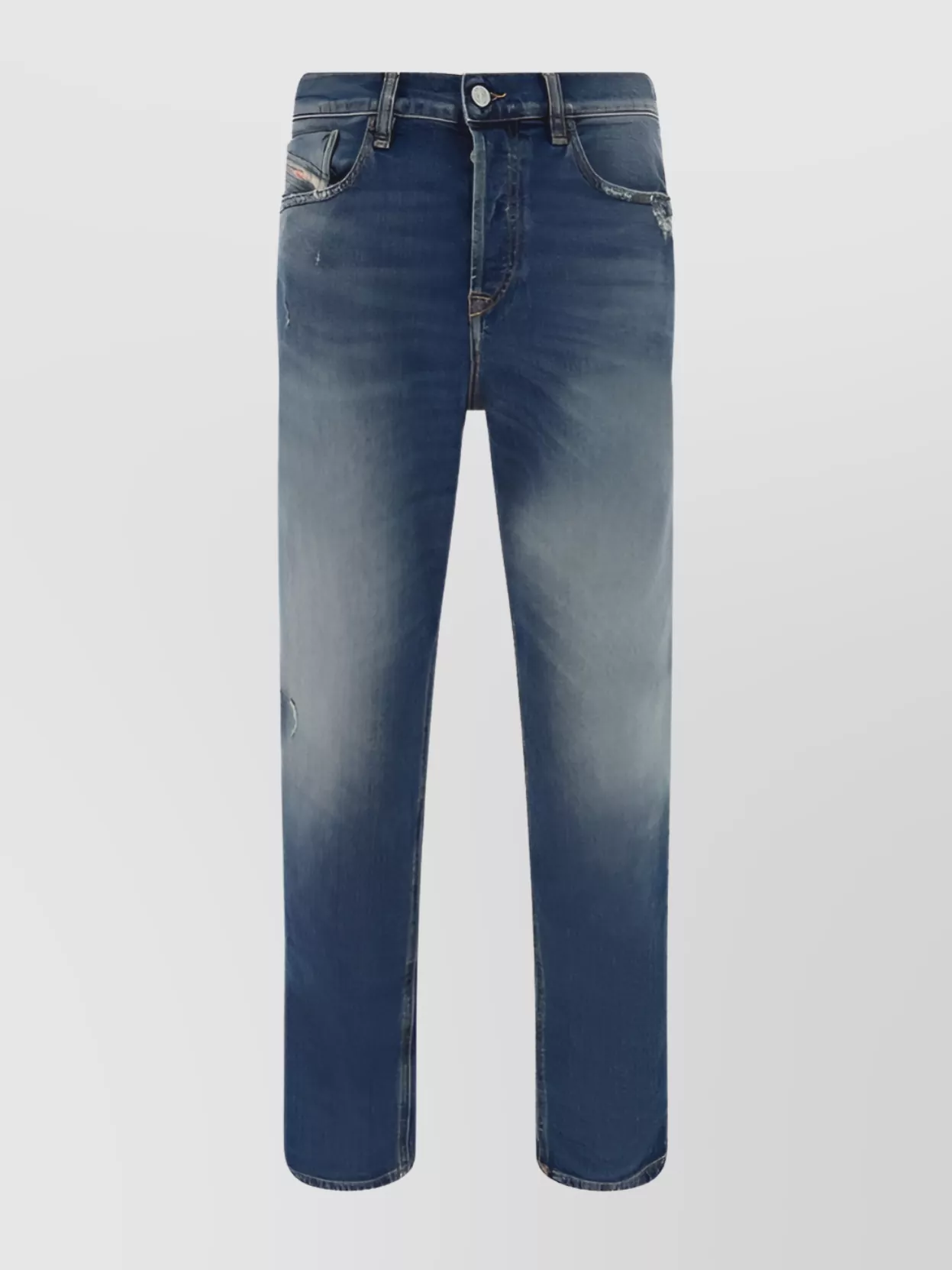 Diesel Distressed Cotton Jeans Leather Patch In Blue