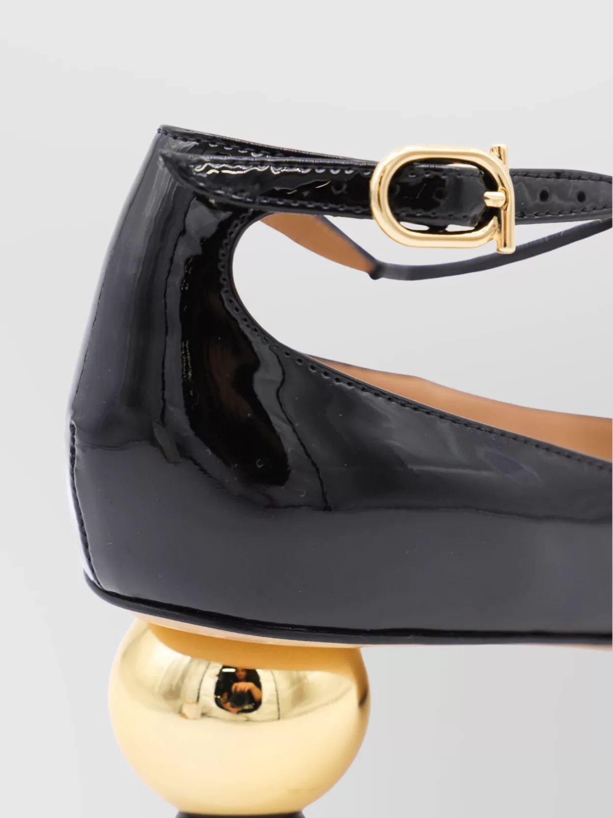 Ferragamo Round Toe T-Bar Strap Gold Heel