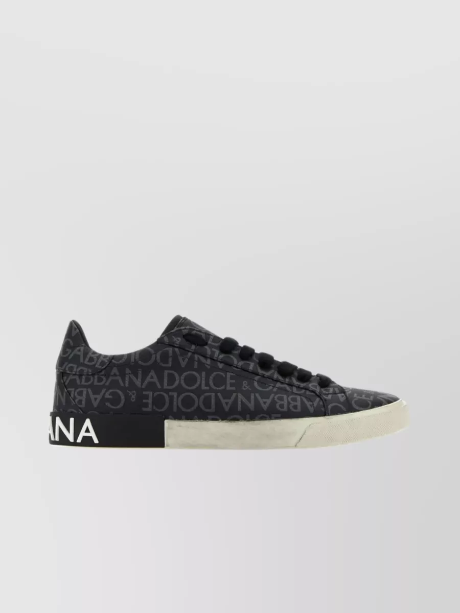 Shop Dolce & Gabbana Canvas Sneakers With Logoed Rubber Insert In Black