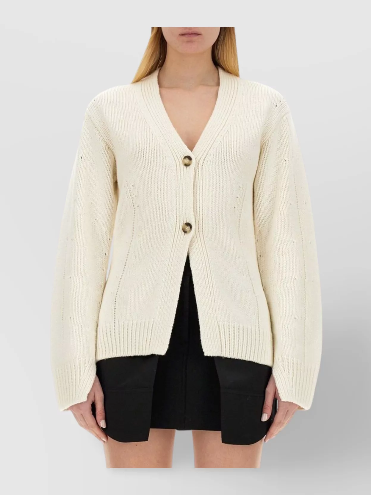 Helmut Lang Fitted V-neck Ribbed Cardigan With Long Sleeves