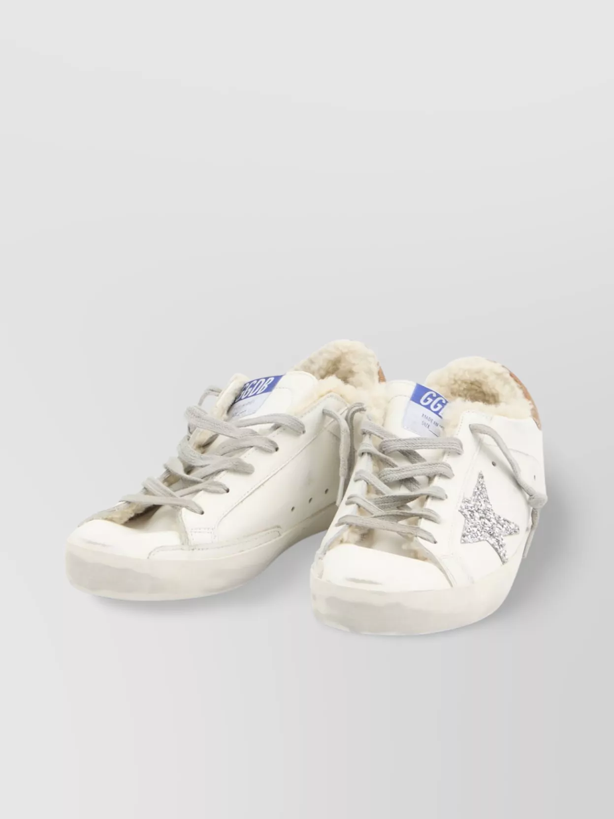 Golden Goose Sneakers Distressed Leather Glitter Star In White