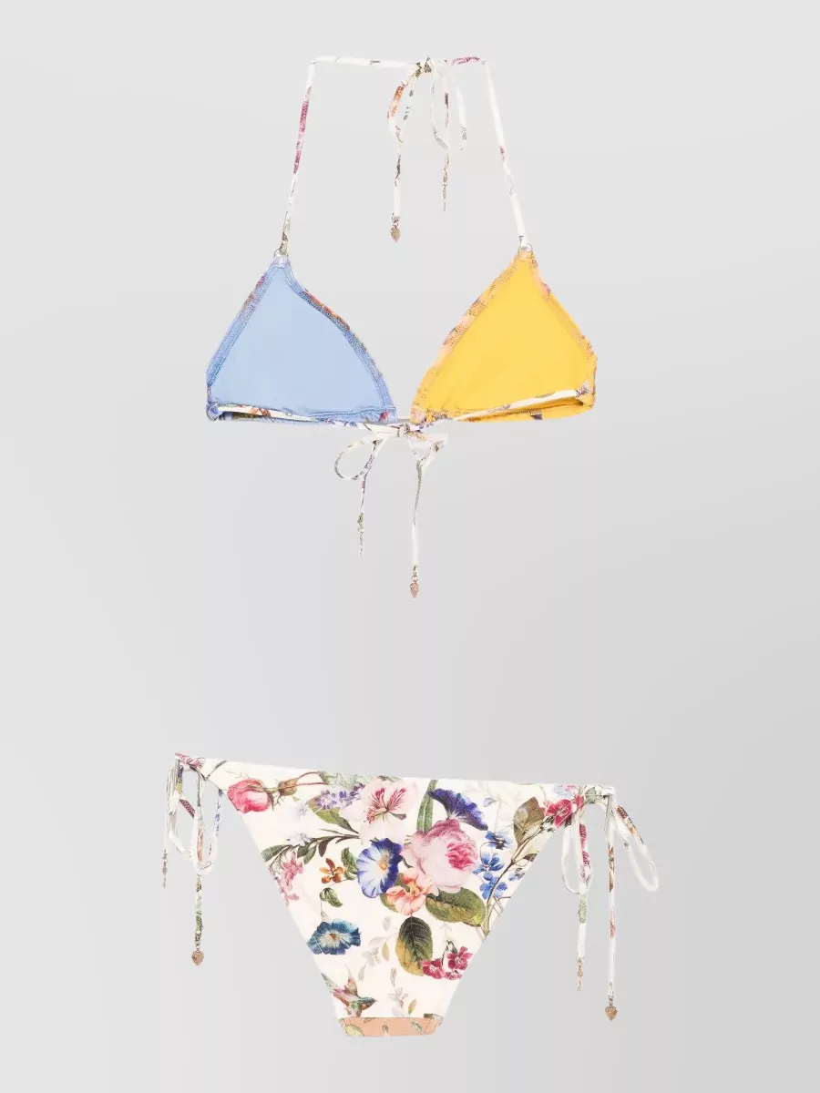Zimmermann Patience Triangle Bikini Beaded Floral Medium In Multi