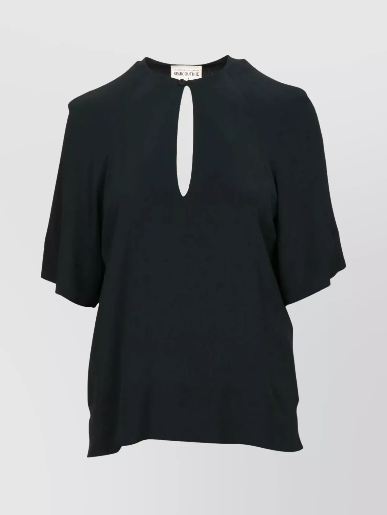 Semicouture Keyhole Short Sleeve Relaxed Fit Top In Black