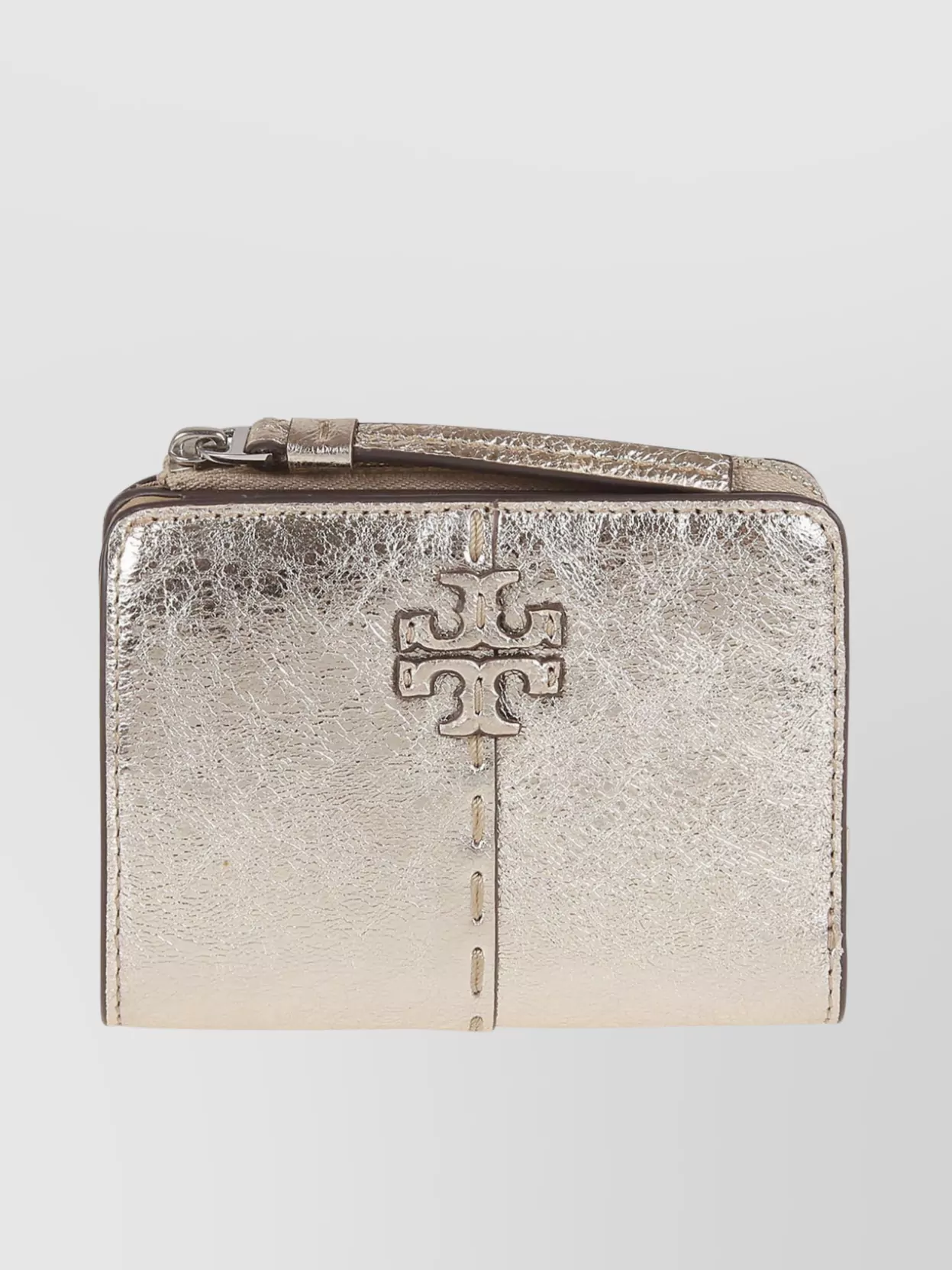 Shop Tory Burch Mcgraw Shimmer Fold Wallet In White