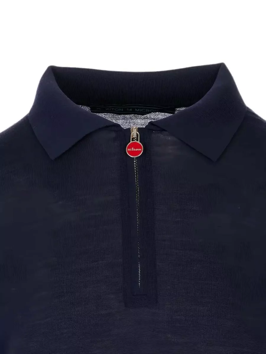 Kiton Wool Lightweight Knit Zip Neck Long Sleeve Polo Shirt