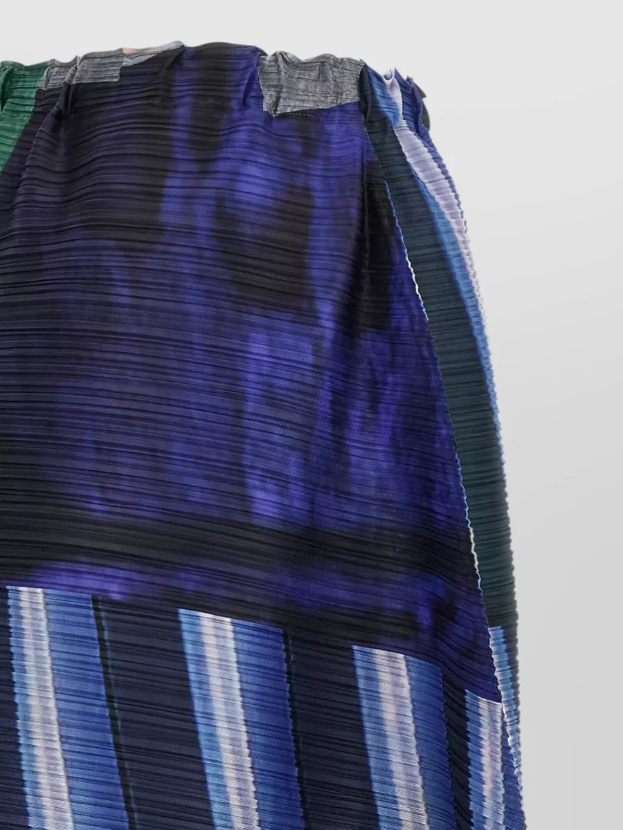 Pleats Please Issey Miyake City Collage Skirt Elastic Waistband Stripes