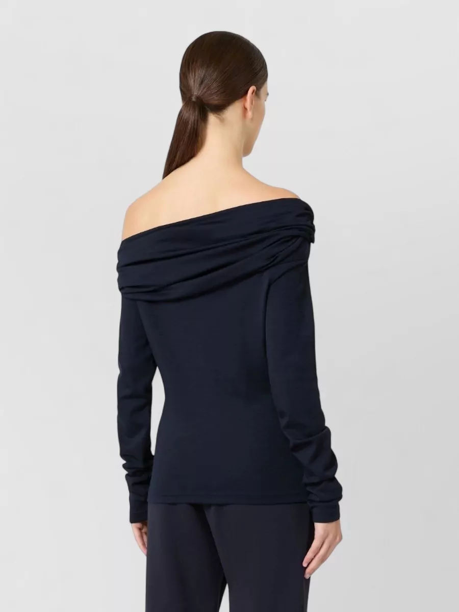 Max Mara Virgin Wool Off-Shoulder Long-Sleeve Top