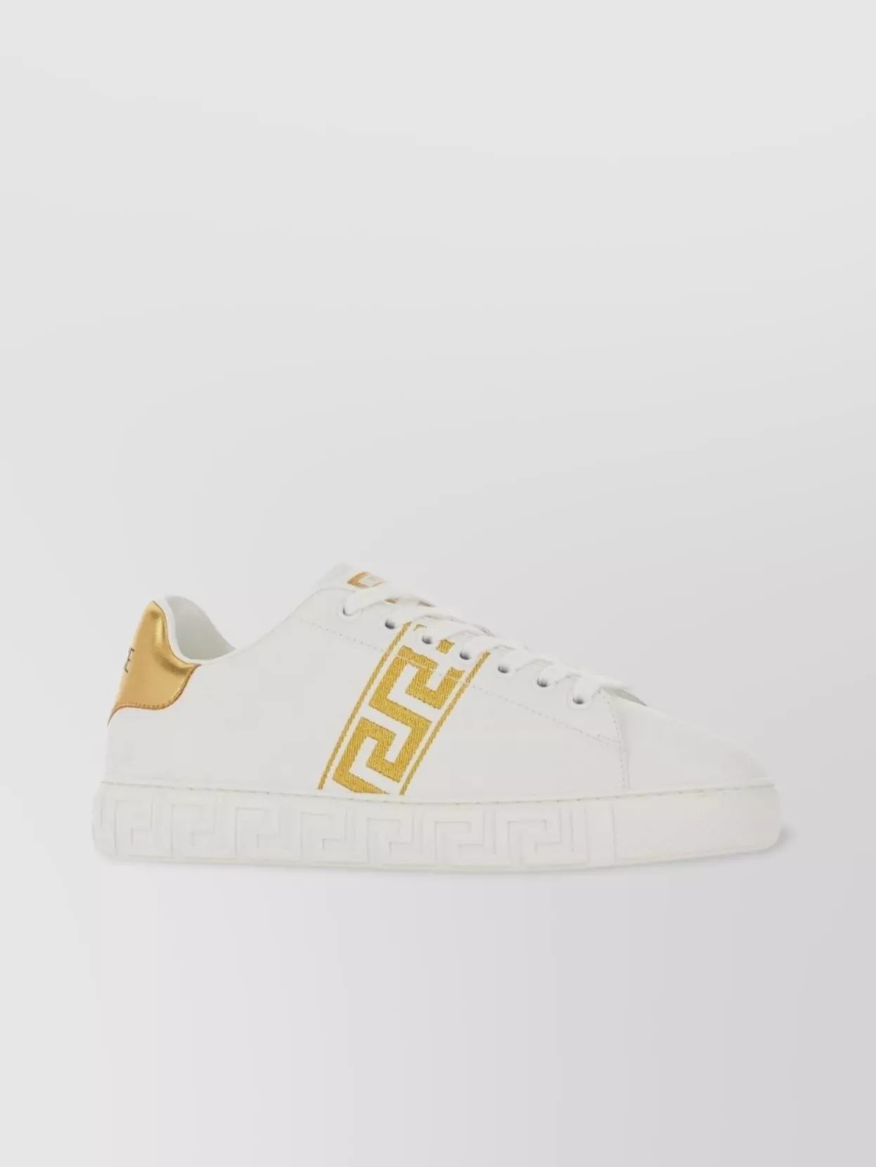 Versace Leather Sneakers Greca Embroidered Detail Gold Accents