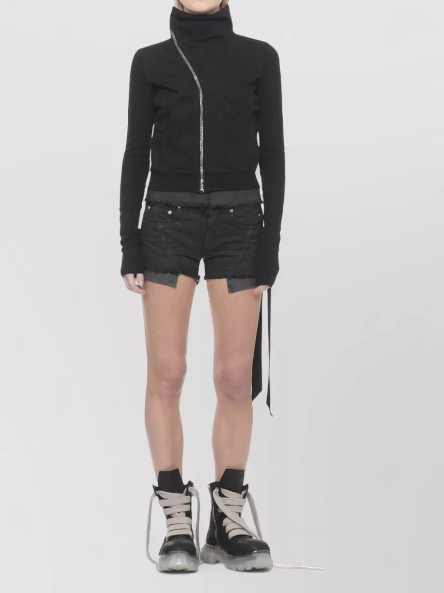 Rick Owens Drkshdw Cotton Asymmetric Zip Hooded Sweatshirt