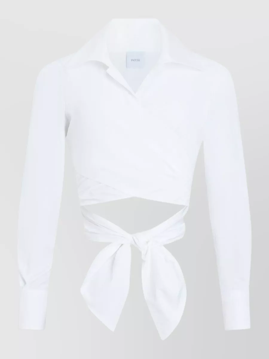 Patou cotton collared long-sleeve knotted cutout blouse